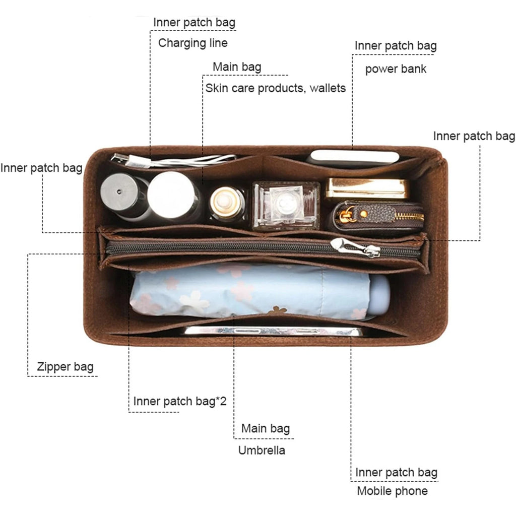 Wyjmowany filcowy organizer do torebki Luxury Handbag Speedy 25/30/35 – wkładka porządkująca, kosmetyczka, usztywniacz i wewnętrzna saszetka podróżna