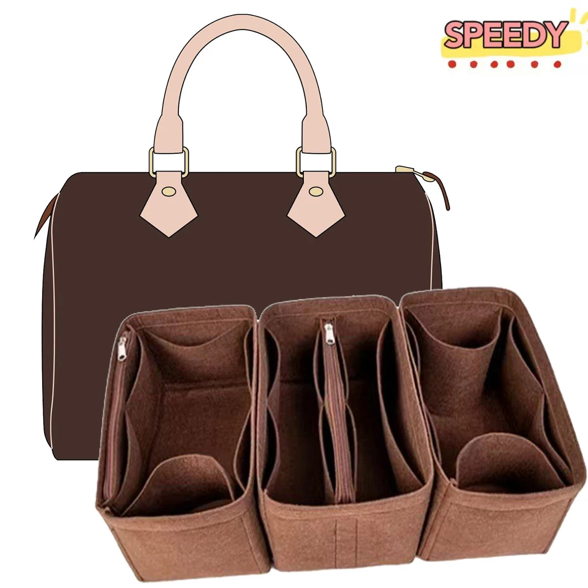 Wyjmowany filcowy organizer do torebki Luxury Handbag Speedy 25/30/35 – wkładka porządkująca, kosmetyczka, usztywniacz i wewnętrzna saszetka podróżna